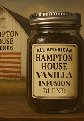 A jar of Hampton House Vanilla Infusion Blend coffee beans.