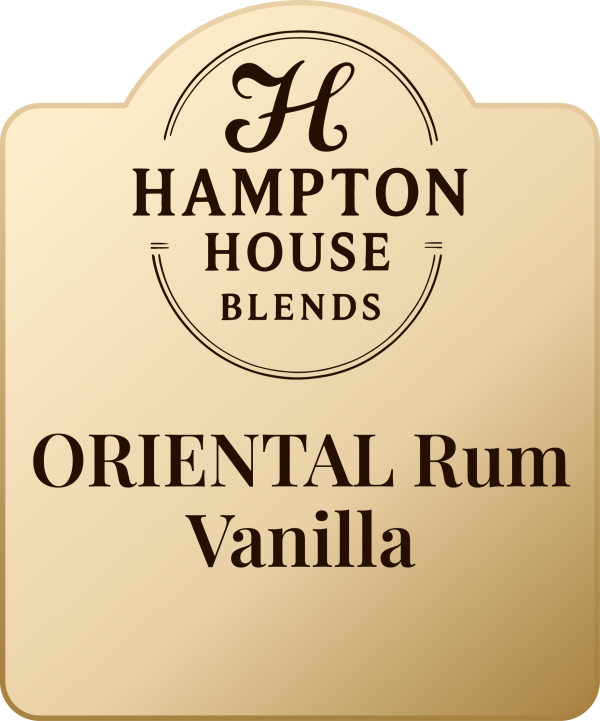 A label for Hampton House Blends Oriental Rum Vanilla.