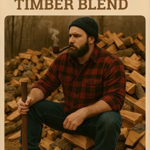 A bearded man in a red plaid shirt sitting among chopped wood.